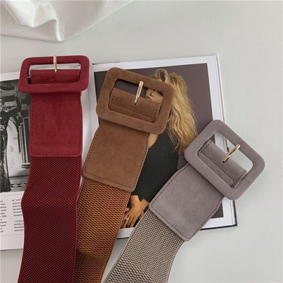 2/$21 Brown Ladies Elastic Wide Belt - Picture 3 of 5